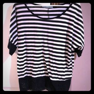 Lace trimmed striped blouse